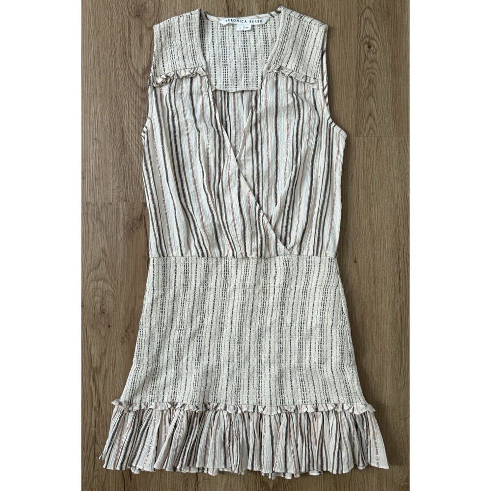 Veronica Beard Cox Striped Mini Dress in Cream and Brown